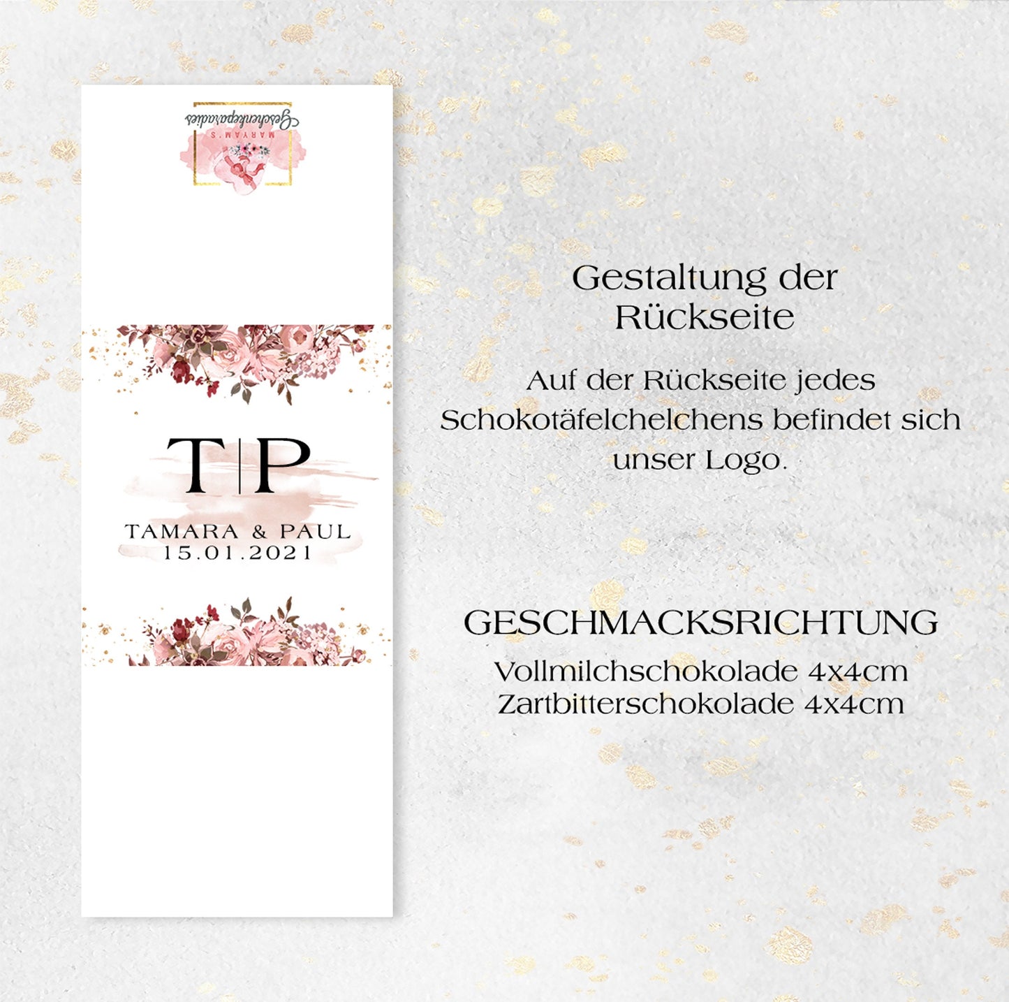 Schokotäfelchen als Gastgeschenke zur Hochzeit - Schokolade - personalisierte Schokolade