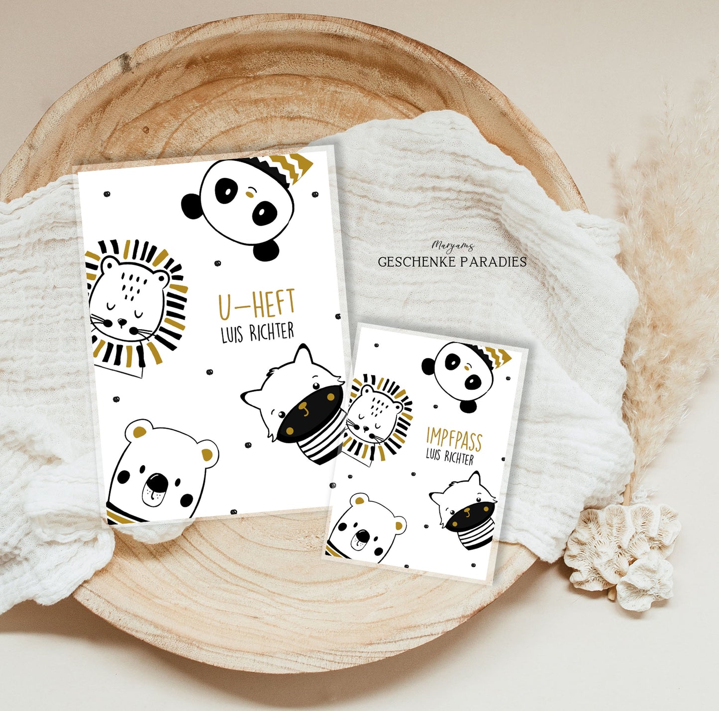 U-Heft und Impfpass Hülle personalisiert für Mädchen und Jungs, Schutzhülle mit Namen, Geschenk zur Geburt, Baby Party, scandy look