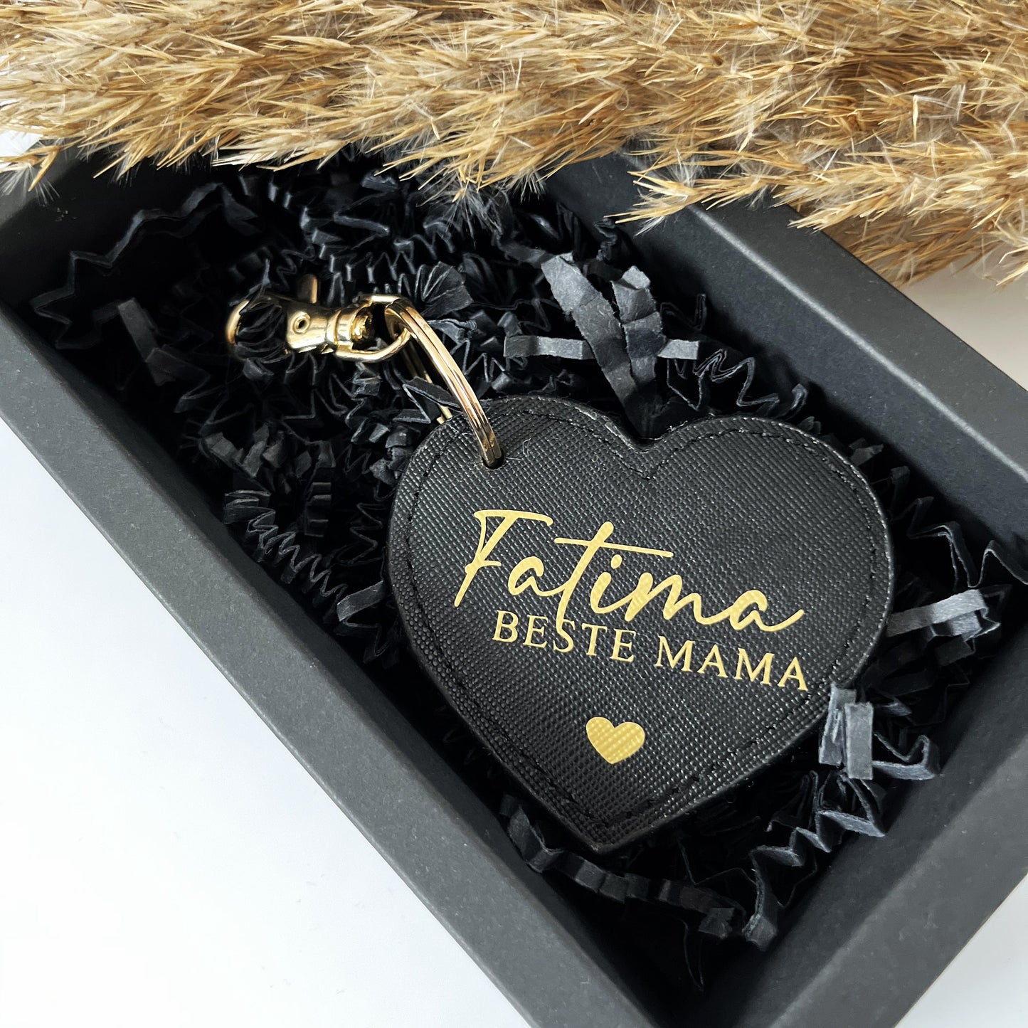 Schlüsselanhänger Beste Mama mit personalisierte Geschenkbox, Schlüsselanhänger mit Namen, Beste Mama, Saffiano Leder, Herz