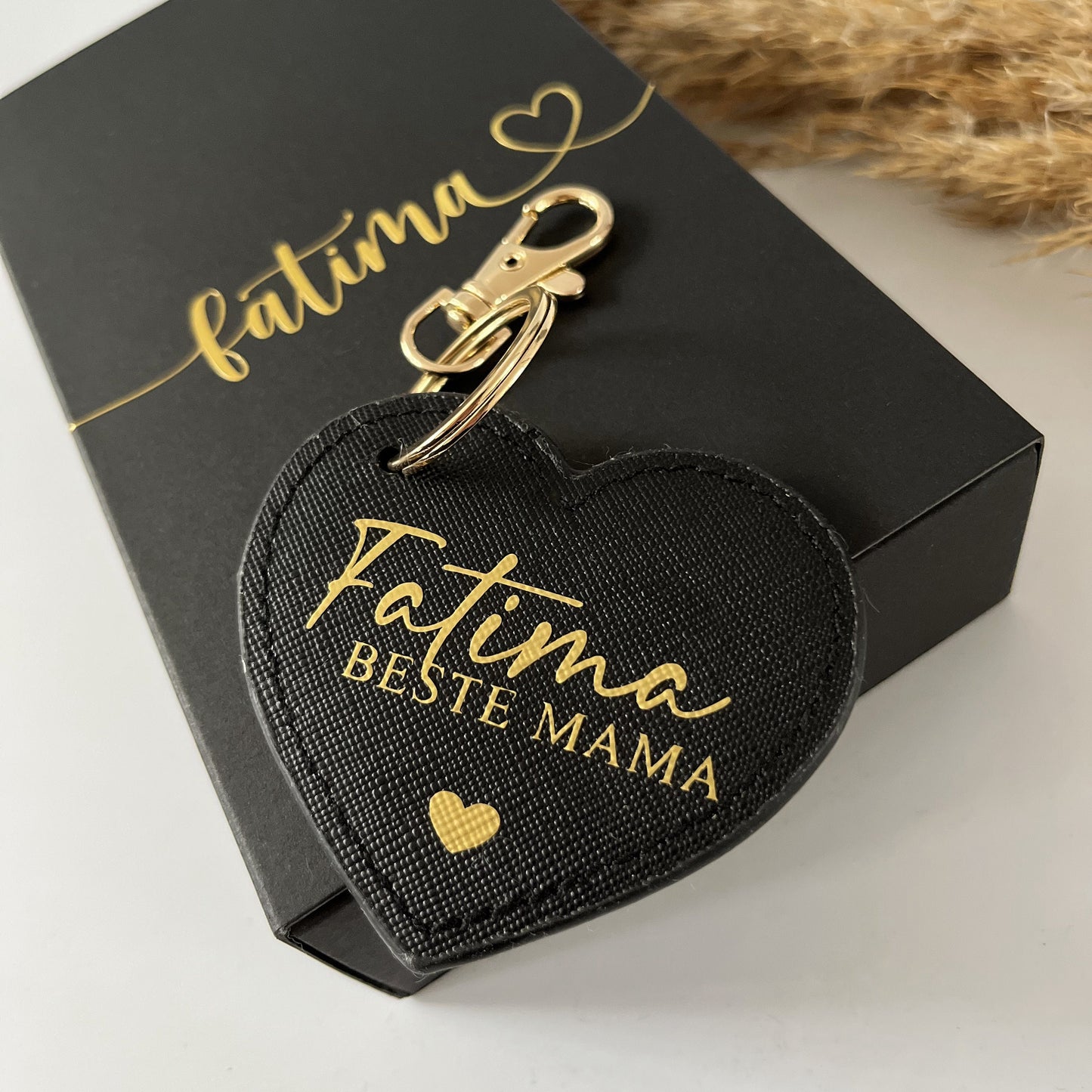 Schlüsselanhänger Beste Mama mit personalisierte Geschenkbox, Schlüsselanhänger mit Namen, Beste Mama, Saffiano Leder, Herz