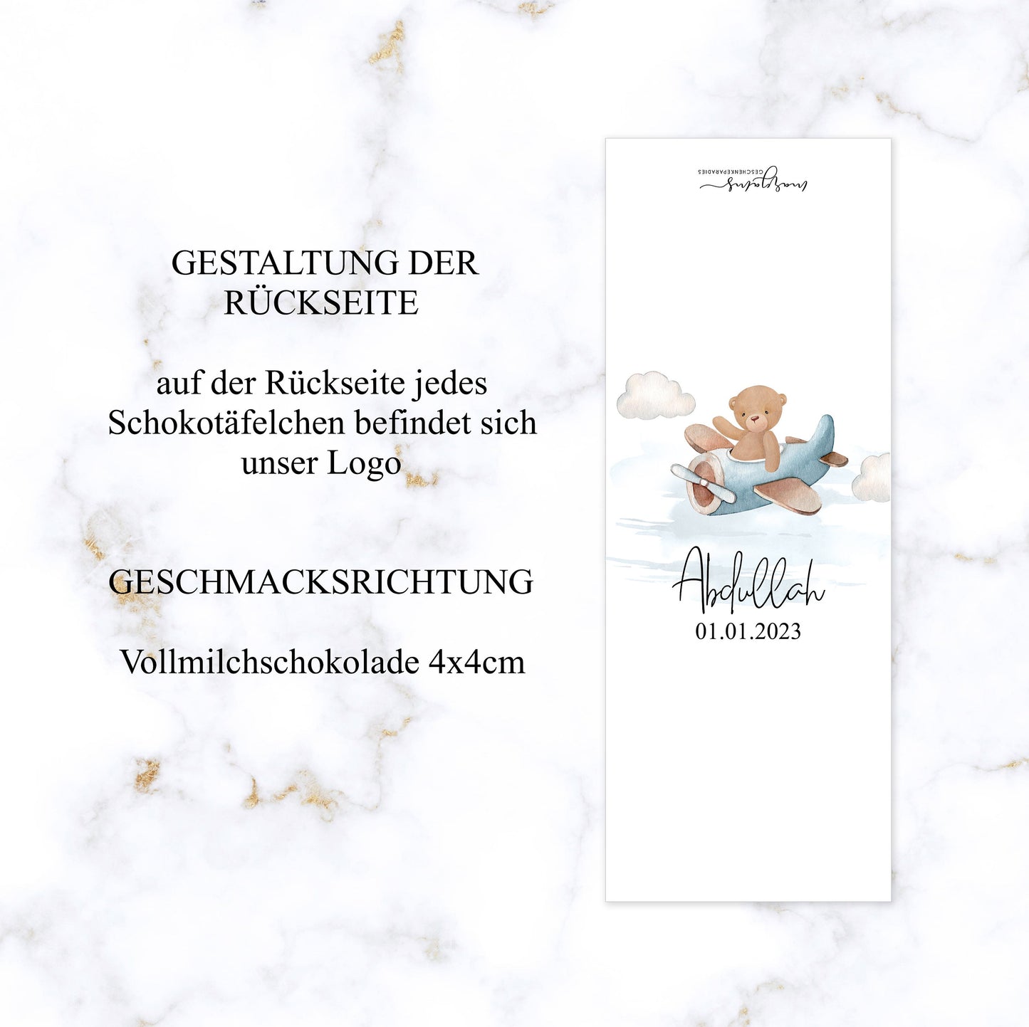 Schokoladenschachtel Baby Shower - Schokolade - personalisierte Schokoladenbox - Schokoladenschachtel Teddy Bär Junge