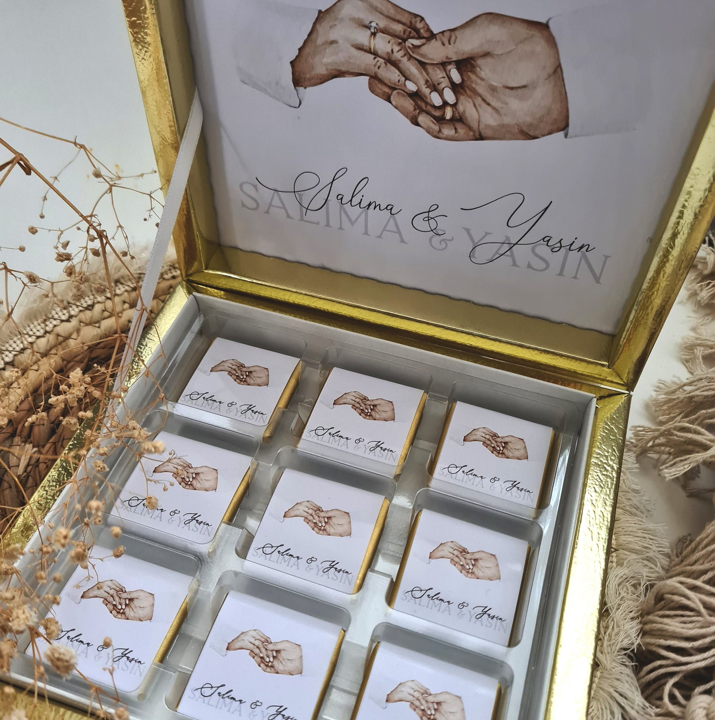 Schokoladenschachtel als Gastgeschenke zur Hochzeit - Schokolade - personalisierte Schokoladenbox