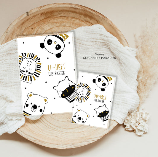 U-Heft und Impfpass Hülle personalisiert für Mädchen und Jungs, Schutzhülle mit Namen, Geschenk zur Geburt, Baby Party, scandy look