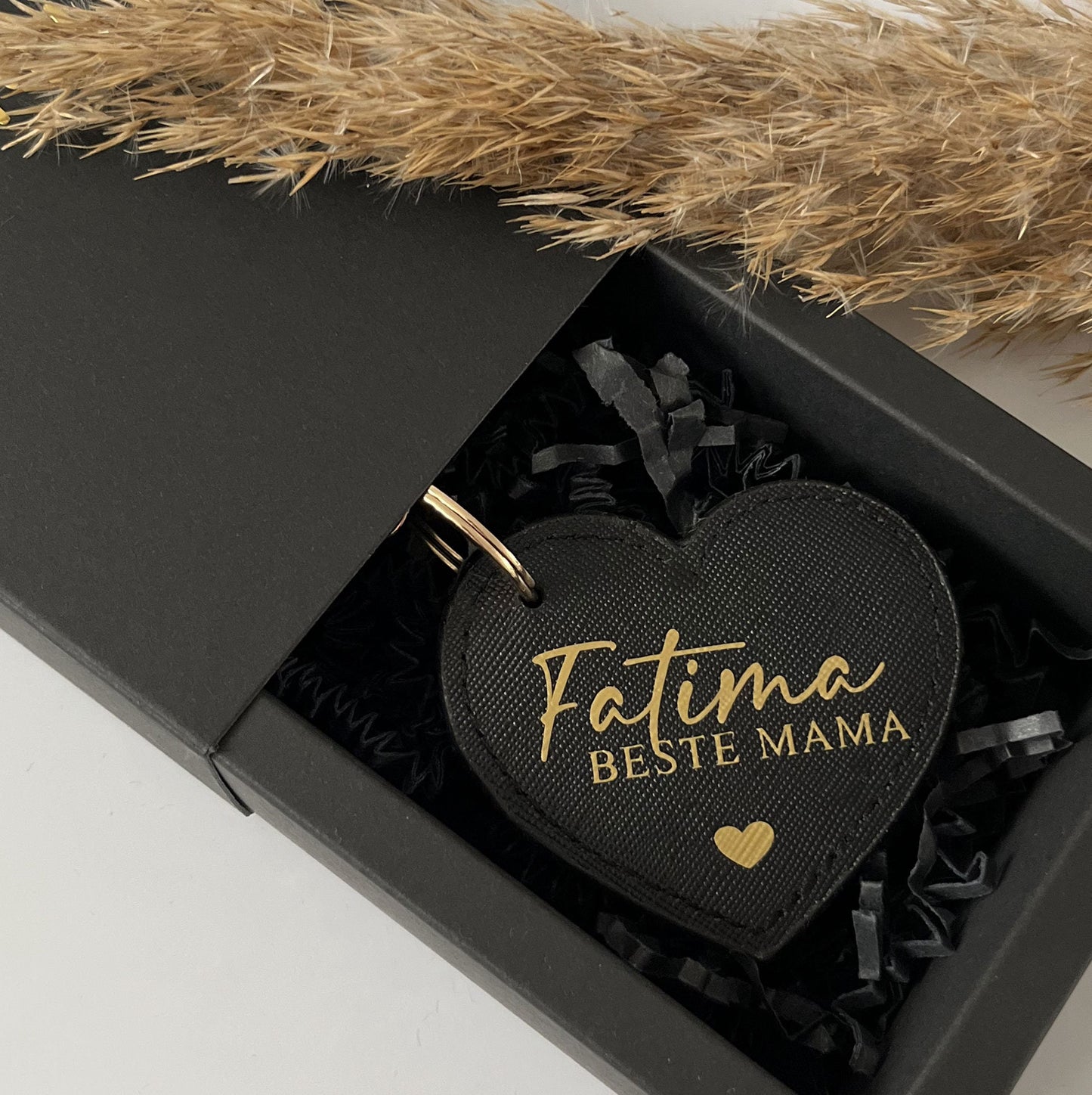 Schlüsselanhänger Beste Mama mit personalisierte Geschenkbox, Schlüsselanhänger mit Namen, Beste Mama, Saffiano Leder, Herz