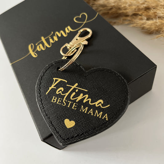 Schlüsselanhänger Beste Mama mit personalisierte Geschenkbox, Schlüsselanhänger mit Namen, Beste Mama, Saffiano Leder, Herz