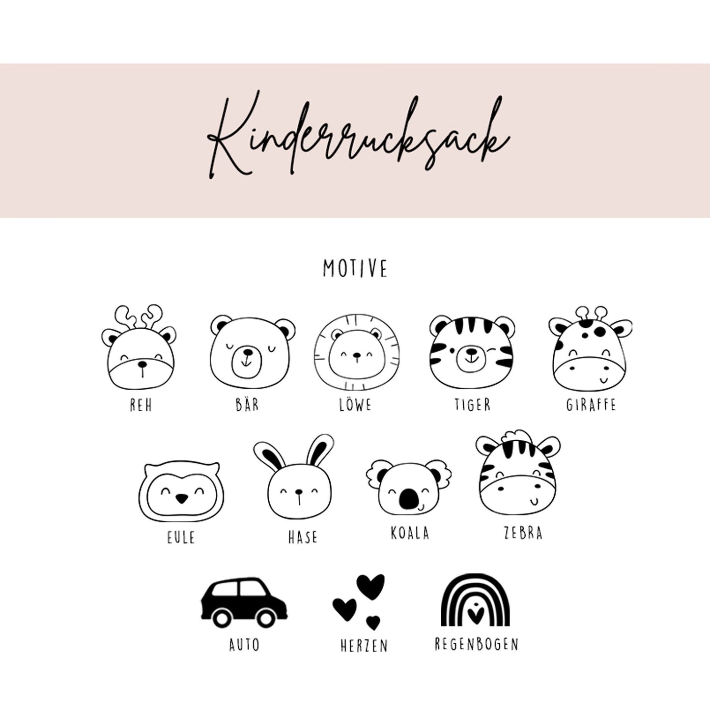Kinderrucksack mit Namen, personalisiert mit Namen und Tier, Kindergartenzeit, Kindergarten Tasche